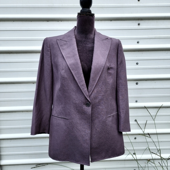 Anne Klein Blazer Women's Dusty Purple Linen Rayon Jacket Blazer Top Sz  14 - Picture 1 of 14